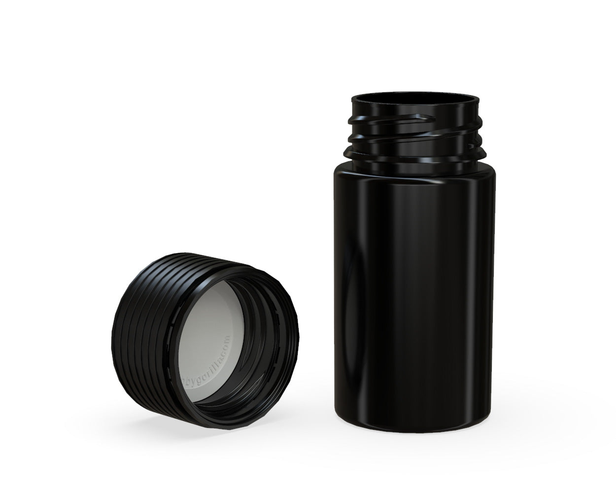 CHUBBY GORILLA | Child Resistant Black Plastic Mini Spiral Jar w/ Black Cap | 55mm - 1oz - 200 Count