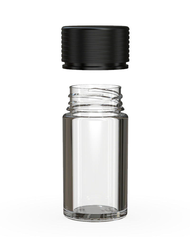 CHUBBY GORILLA | Child Resistant Clear Plastic Mini Spiral Jar w/ Black Cap | 55mm - 1oz - 200 Count