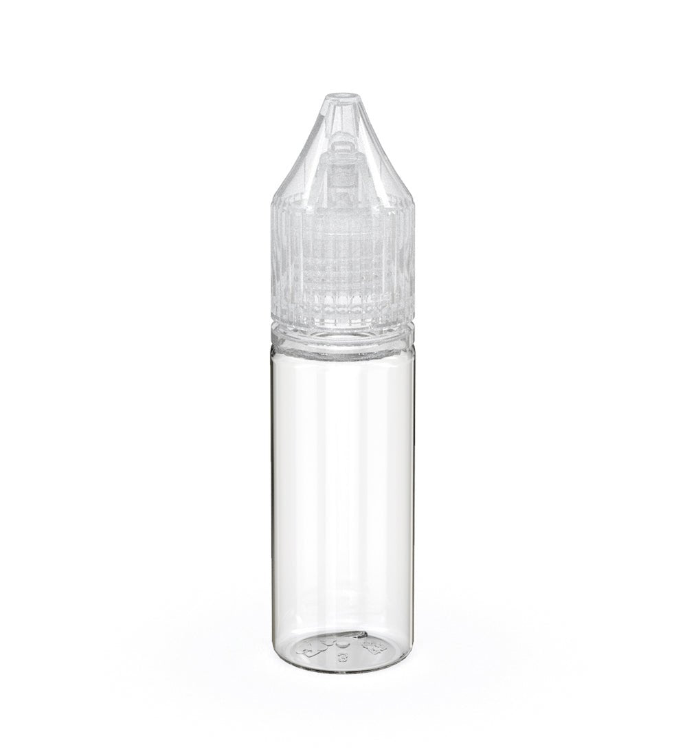 CHUBBY GORILLA Child Resistant Unicorn V3 PET Dropper Bottles Clear | 15mL - w/ Clear Reducer | Sample