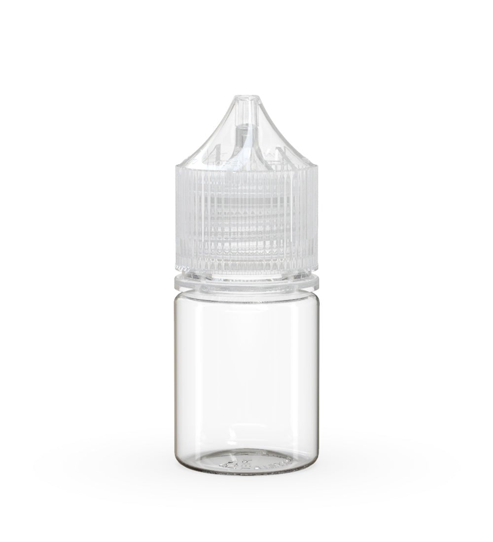 CHUBBY GORILLA Child Resistant Stubby Unicorn PET Dropper Bottles Clear | 20mL - w/ Clear Lid | Sample