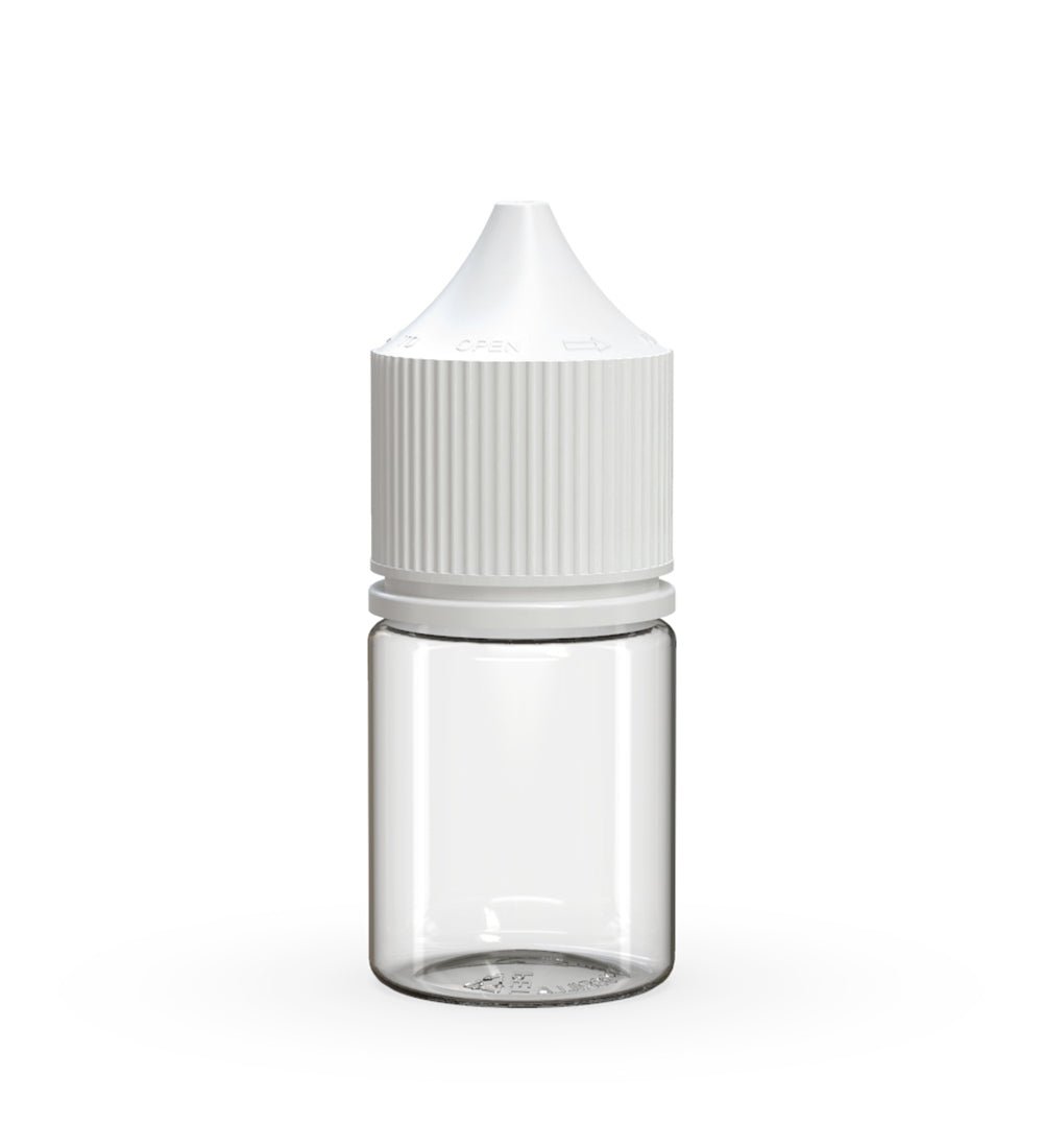 CHUBBY GORILLA Child Resistant Stubby Unicorn PET Dropper Bottles Clear | 20mL - w/ White Lid | Sample