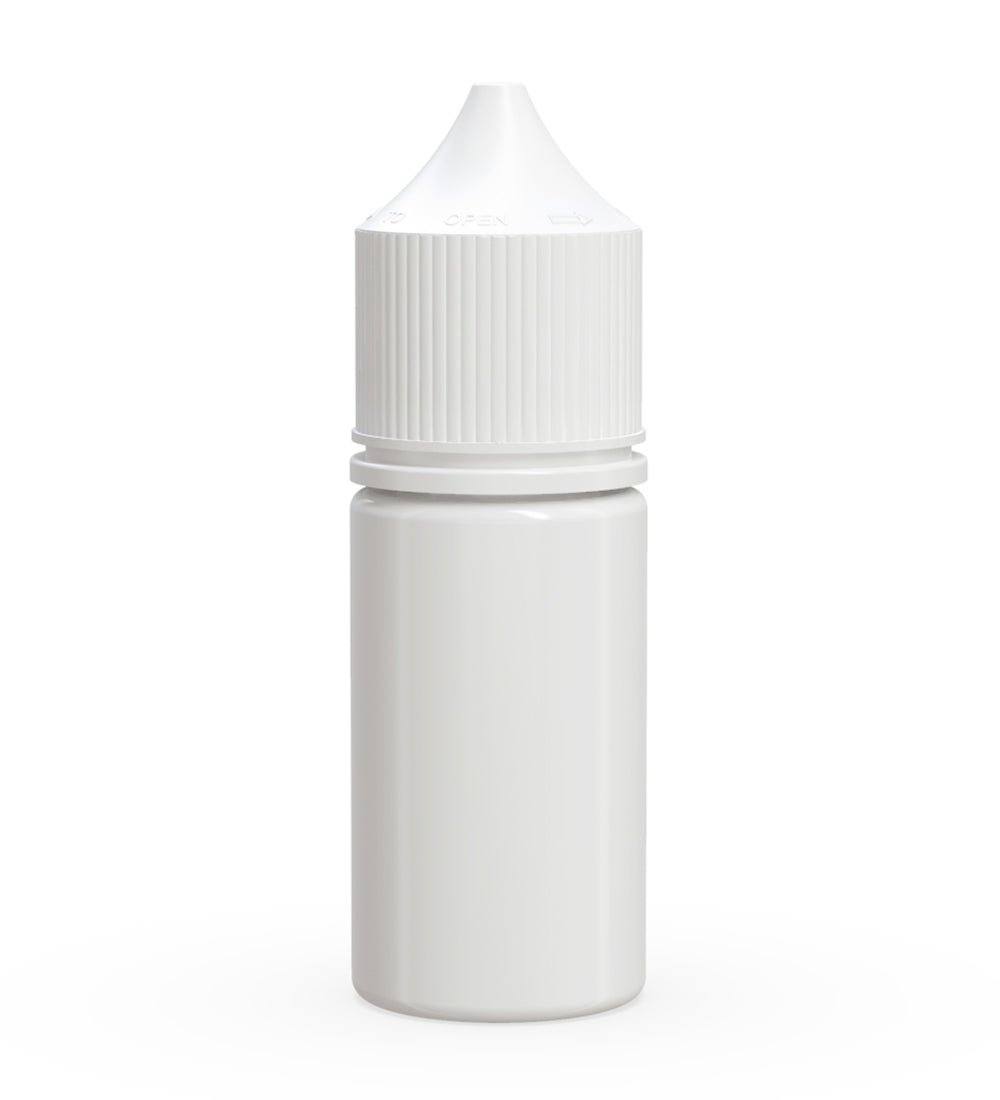 CHUBBY GORILLA Child Resistant Stubby Unicorn PET Dropper Bottles White | 30mL - w/ White Lid | Sample