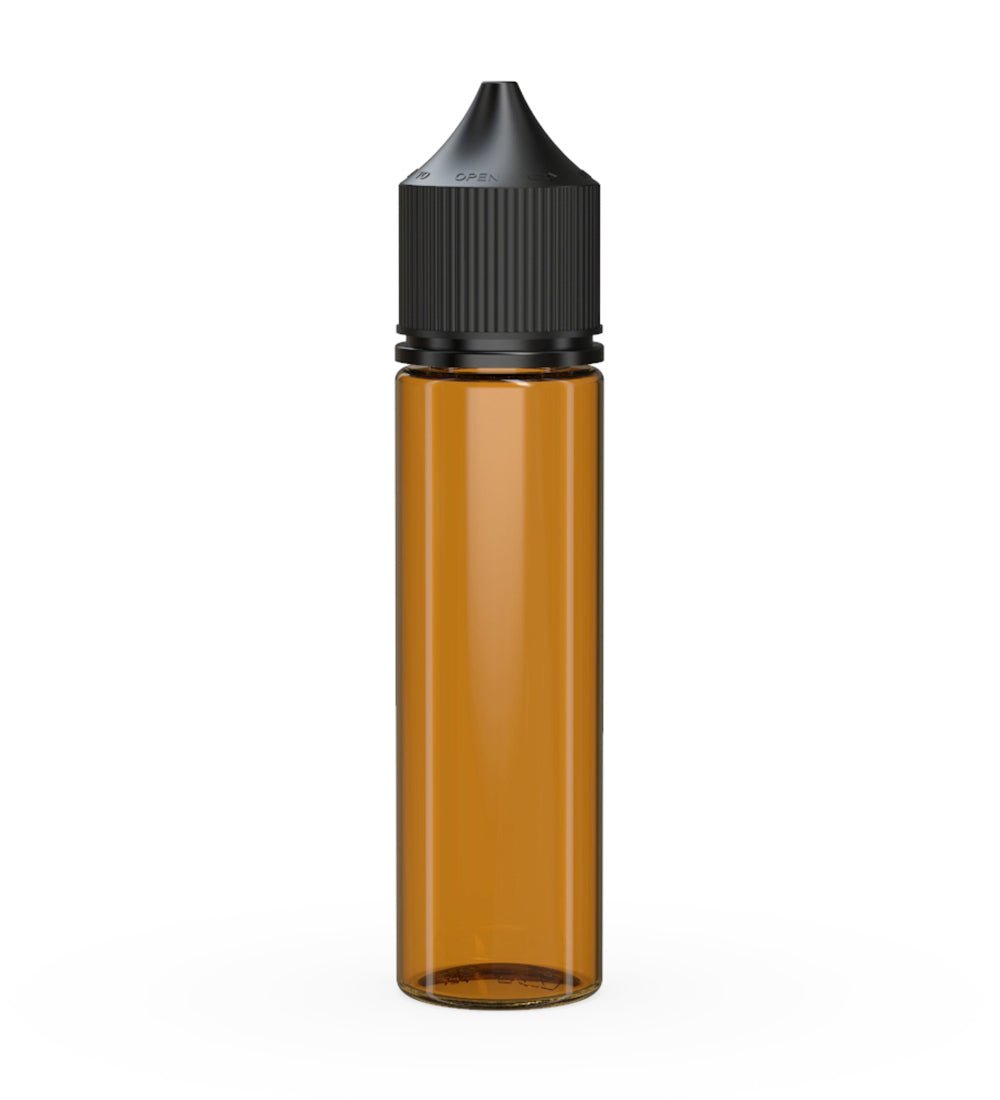 CHUBBY GORILLA Child Resistant Unicorn V3 PET Dropper Bottles Amber | 60mL - w/ Black Lid | Sample