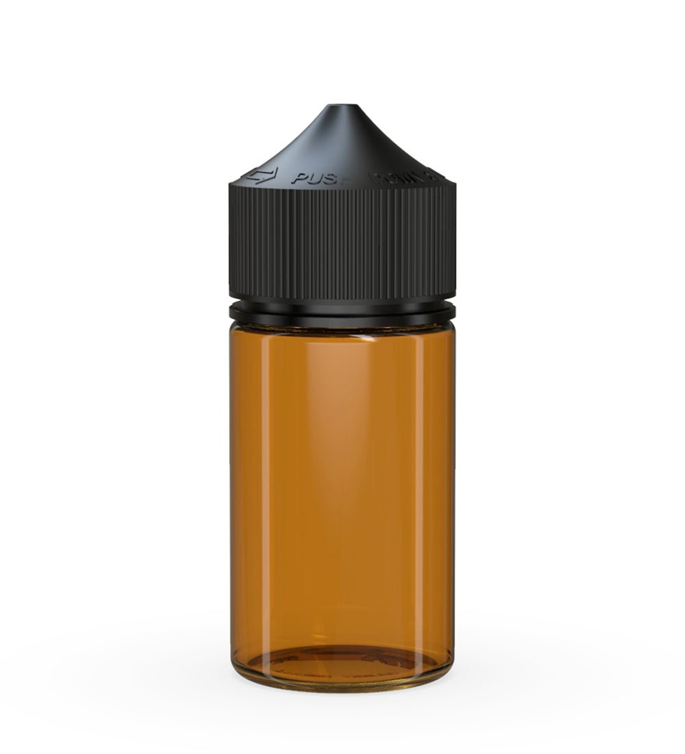 CHUBBY GORILLA Child Resistant Mini Unicorn PET Dropper Bottles Amber | 60mL - w/ Black Lid | Sample