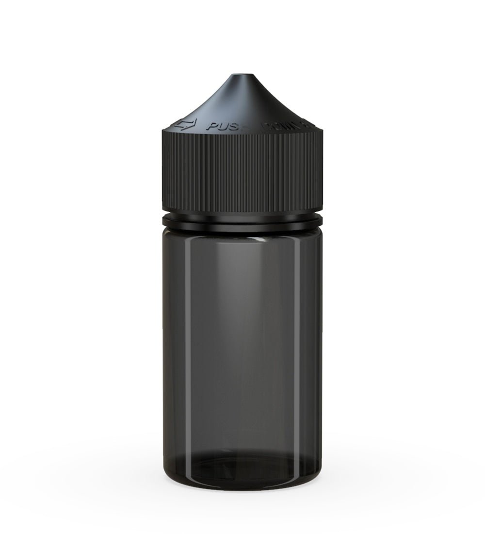 CHUBBY GORILLA Child Resistant Mini Unicorn PET Dropper Bottles Transparent Black | 60mL - w/ Black Lid | Sample