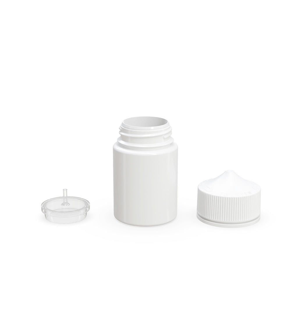 60mL Chubby Gorilla White Child Resistant PET Stubby Unicorn Dropper Bottles w/ White Closure 500/Box - 3