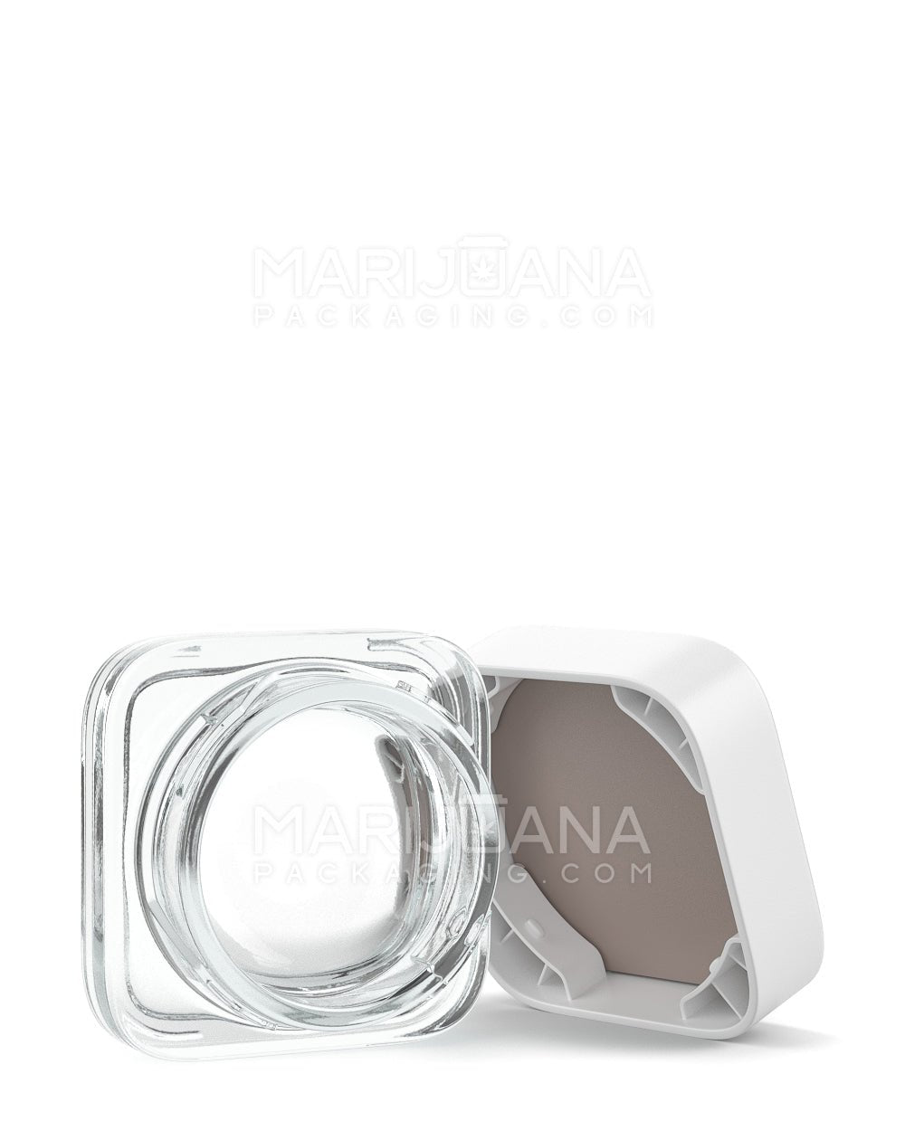 Child Resistant Qube Clear Glass Concentrate Jar w/ White Cap | 38mm - 9mL | Sample