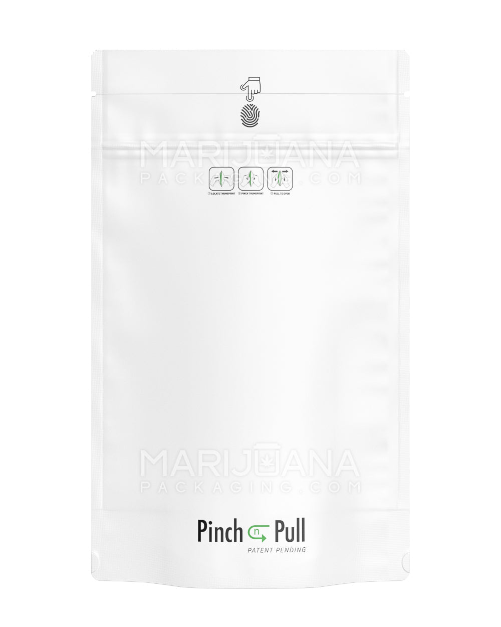 Child Resistant & Tamper Evident Pinch N Pull Matte White Mylar Bags | 6in x 9.8in - 28g | Sample