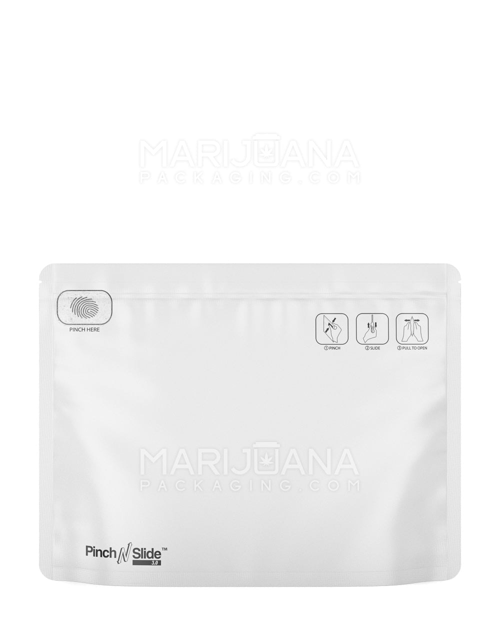Child Resistant & Tamper Evident Pinch N Slide 3.0 Matte White PCR Mylar Exit Bags | 12in x 9in - 56g | Sample