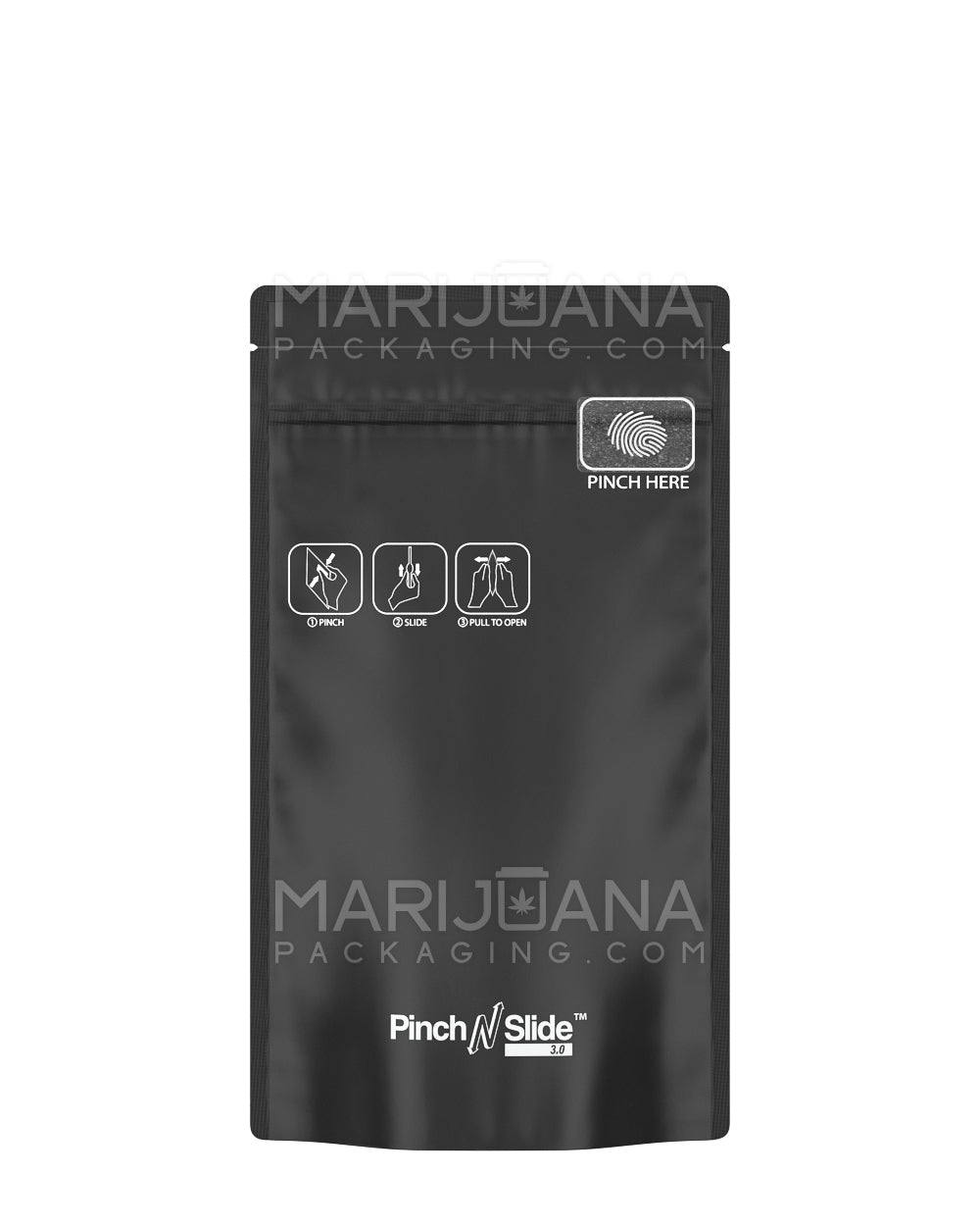 Child Resistant Pinch N Slide 3.0 Matte Black Bottom Loading Mylar Bags | 4in x 7.4in - 7g | Sample