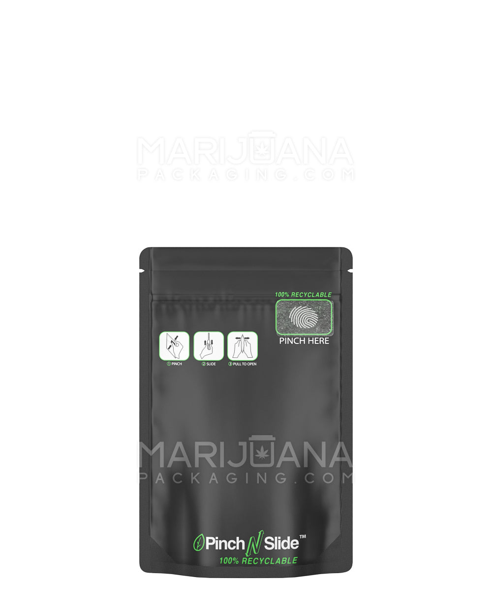 Child Resistant & Tamper Evident 100% Recyclable Pinch N Slide 3.0 Matte Black Mylar Bags | 3.6in x 5.7in - 3.5g | Sample