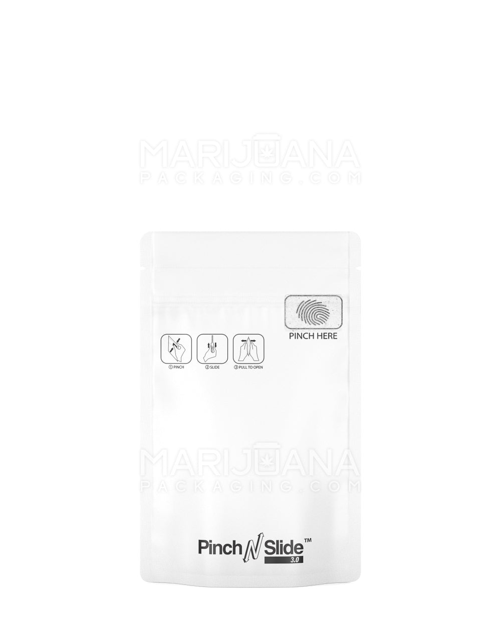 Child Resistant & Tamper Evident Pinch N Slide 3.0 Matte White Mylar Bags | 3.6in x 5.7in - 3.5g | Sample