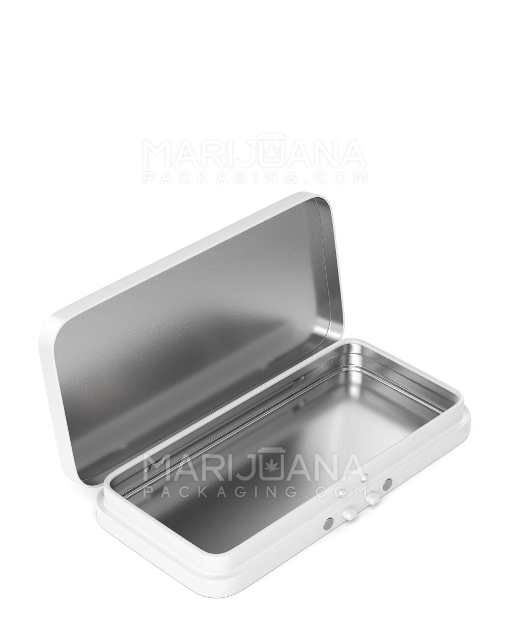 Child Resistant Hinged-Lid Large Food & Pre-Roll Box | 120mm x 58mm - White Tin | Sample