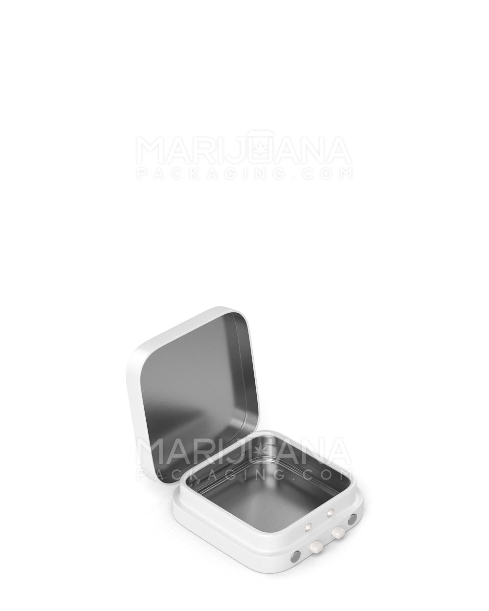 Child Resistant Hinged-Lid Micro Pack Food Container | 50mm x 50mm - White Tin | Sample