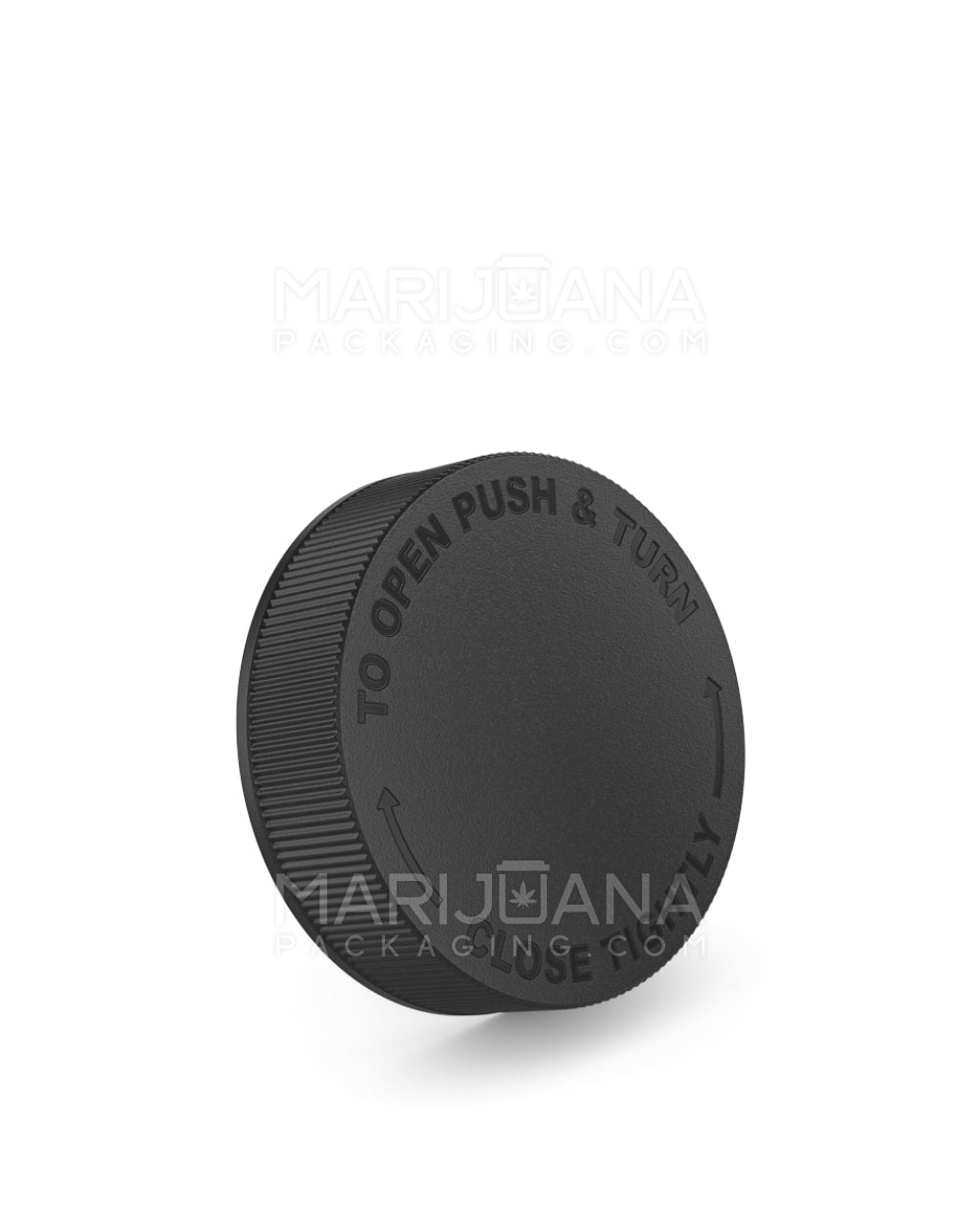 Child Resistant | Ribbed Push Down & Turn Plastic Caps w/ Foam Liner | 53mm - Semi Gloss Black - 120 Count