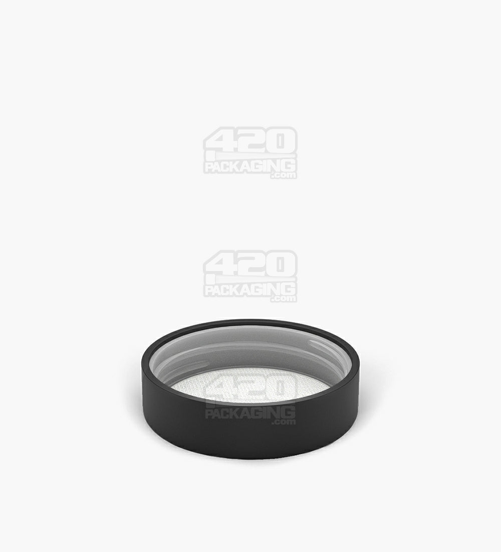 Child Resistant | Smooth Push Down & Turn Plastic Caps w/ Text & Foam Induction Heat Seal Liner | 50mm - Matte Black - 100 Count