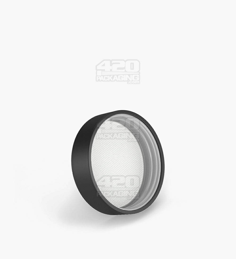 Child Resistant | Smooth Push Down & Turn Plastic PCR Caps w/ Text & Foam Induction Heat Seal Liner | 50mm - Matte Black - 100 Count