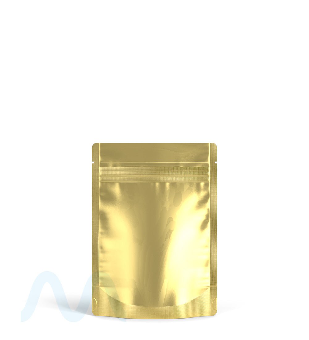 Tamper Evident Matte Gold Vista PCR Mylar Bag (Tear Notch) | 3.6in x 5in - 3.5g | Sample