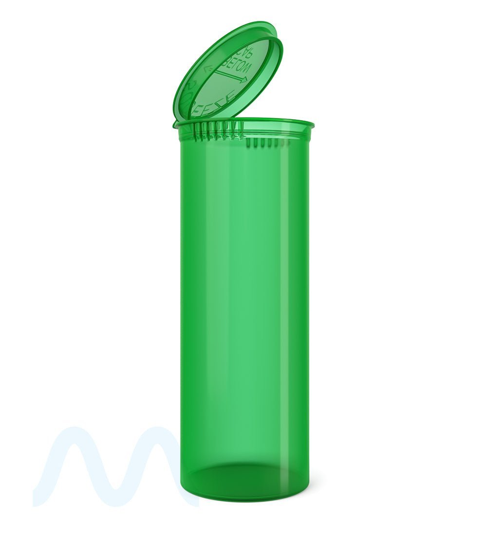 Child Resistant Transparent Green Pop Top PCR Bottles | 60dr - 14g | Sample