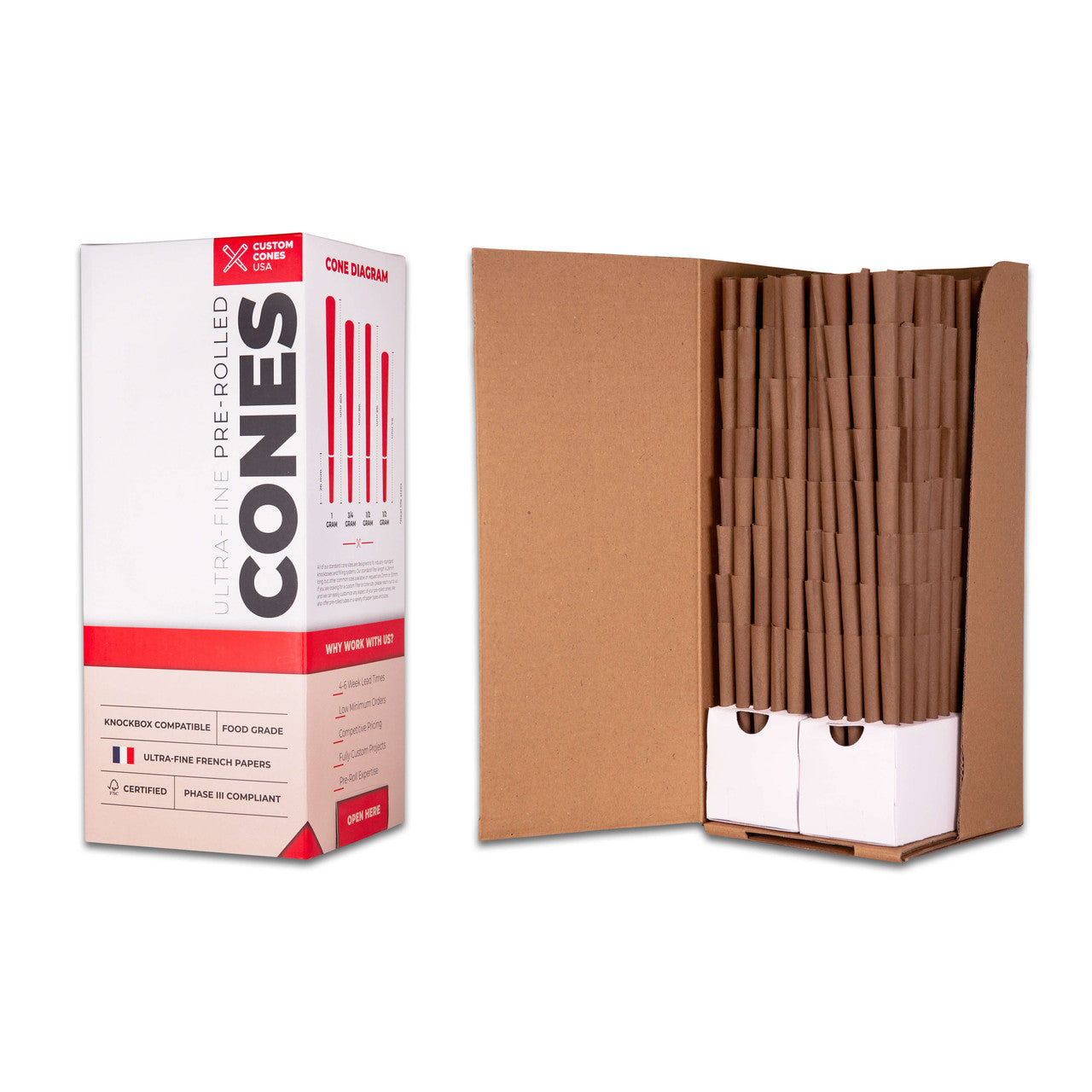 CUSTOM CONES USA | Classic King Size Pre-Rolled 1 Gram Blunt Cones w/ Filter Tip | 109mm - Brown Hemp Wrap - 800 Count