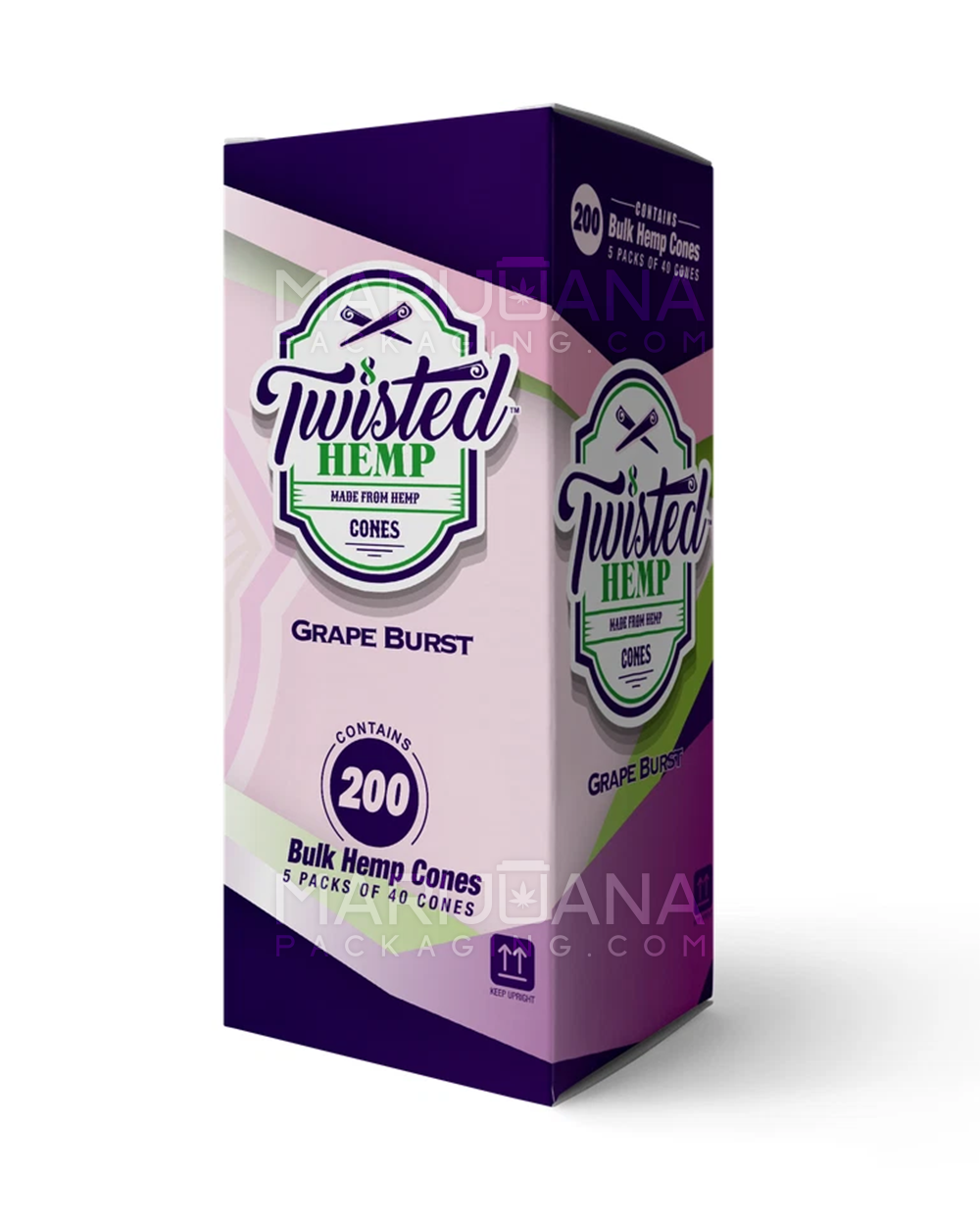 TWISTED HEMP | King Size Bulk Hemp Pre-Rolled Cones | 109mm - Grape Burst - 200 Count