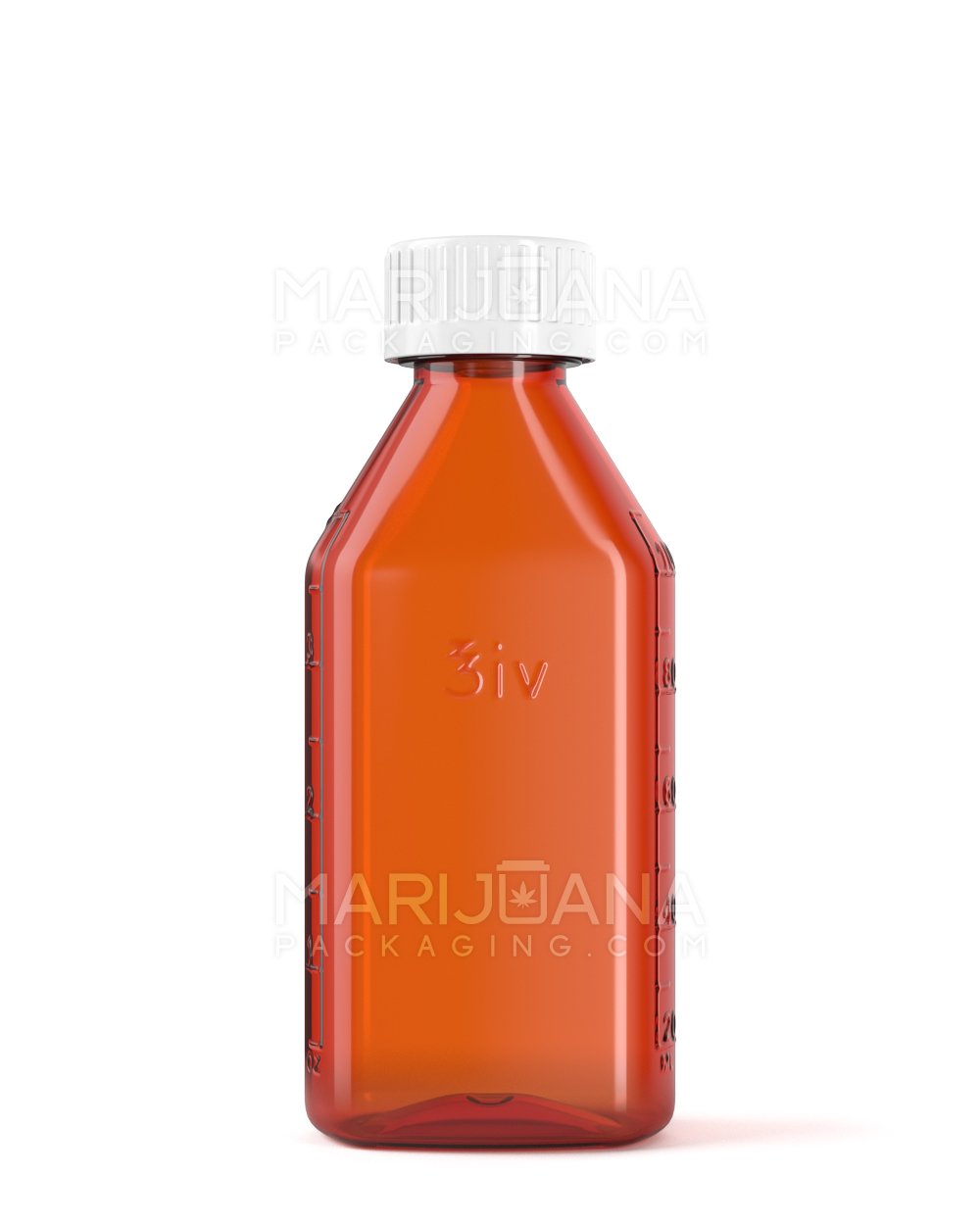 Child Resistant Push Down & Turn Plastic Syrup Bottles w/ Oral Adapters | 4oz - Amber | Sample