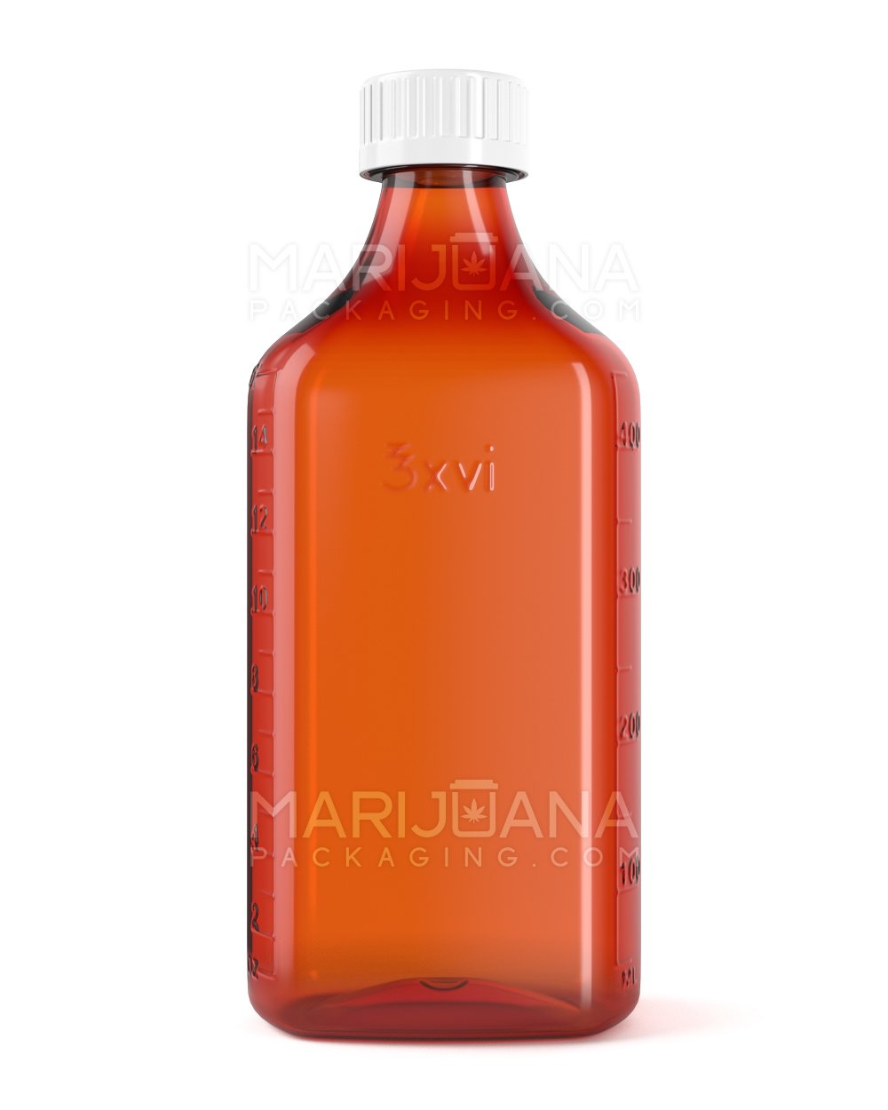 Child Resistant Push Down & Turn Plastic Syrup Bottles w/ Oral Adapters | 16oz - Amber | Sample