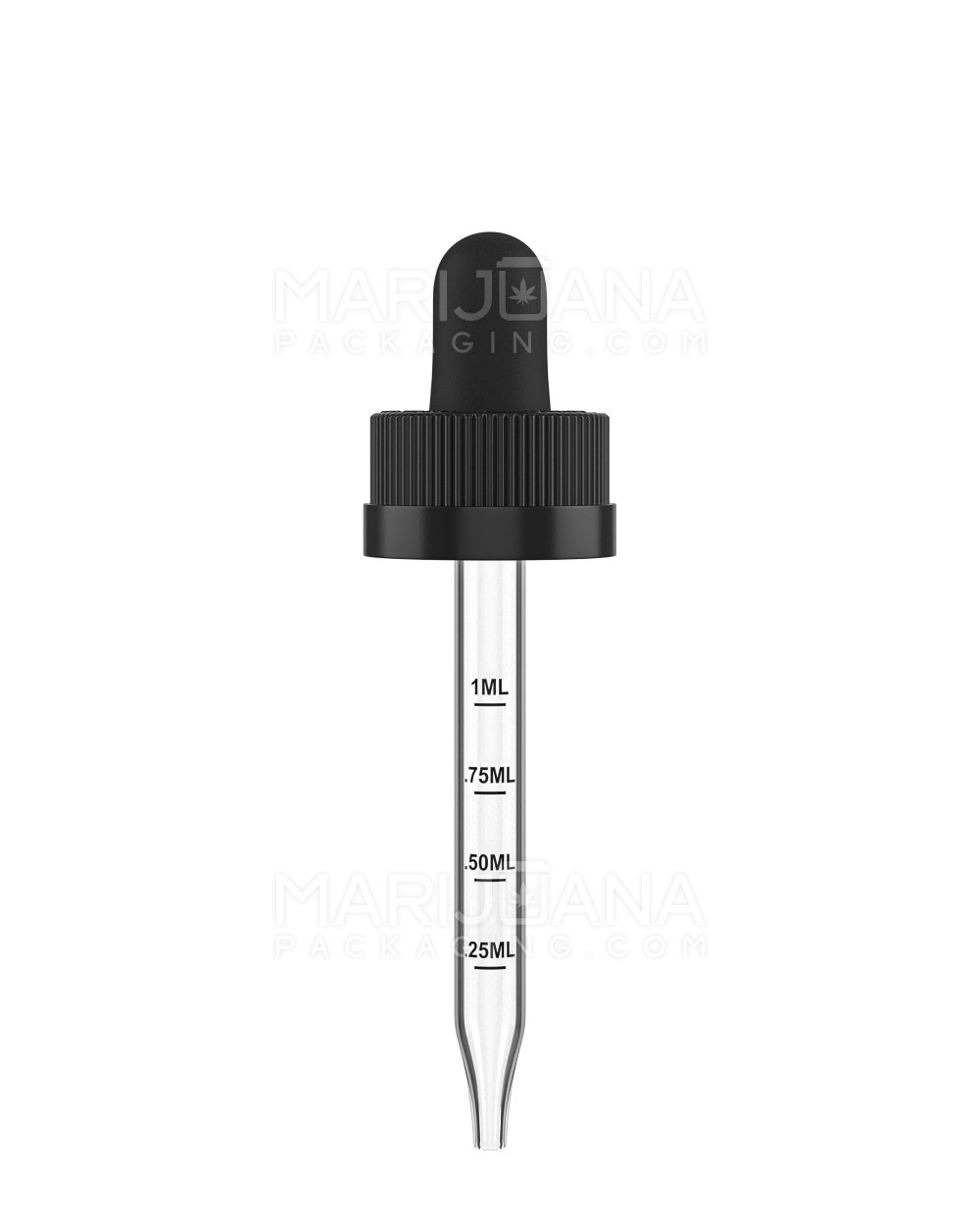 Child Resistant Black Graduated Ribbed Glass Dropper Cap | 1oz - 1mL | Sample