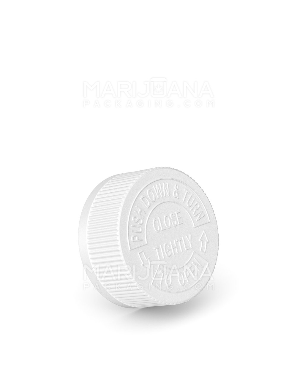Child Resistant Ribbed Push Down & Turn Plastic Caps | 33mm - Semi Gloss White | Sample