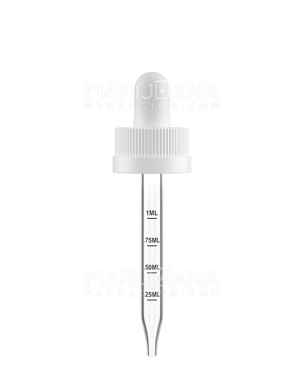 Child Resistant White Graduated Ribbed Glass Dropper Cap | 1oz - 1mL | Sample