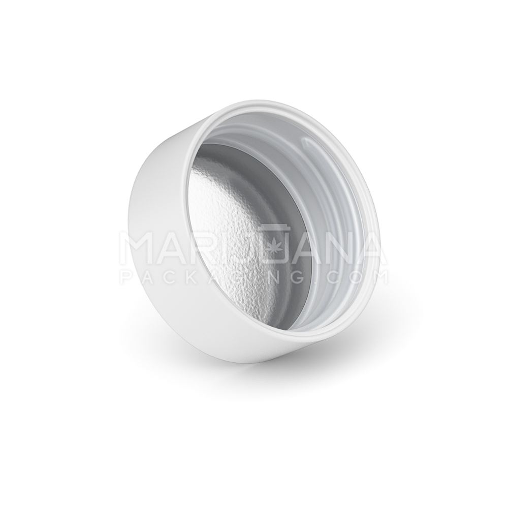 Child Resistant | Smooth Push Down & Turn Plastic Caps w/ Foil Liner | 38mm - Matte White - 1400 Count