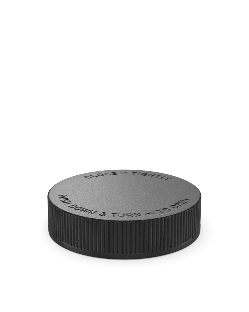 Child Resistant | Ribbed Push Down & Turn Plastic Caps w/ Foam Liner | 63mm - Matte Black - 12 Count
