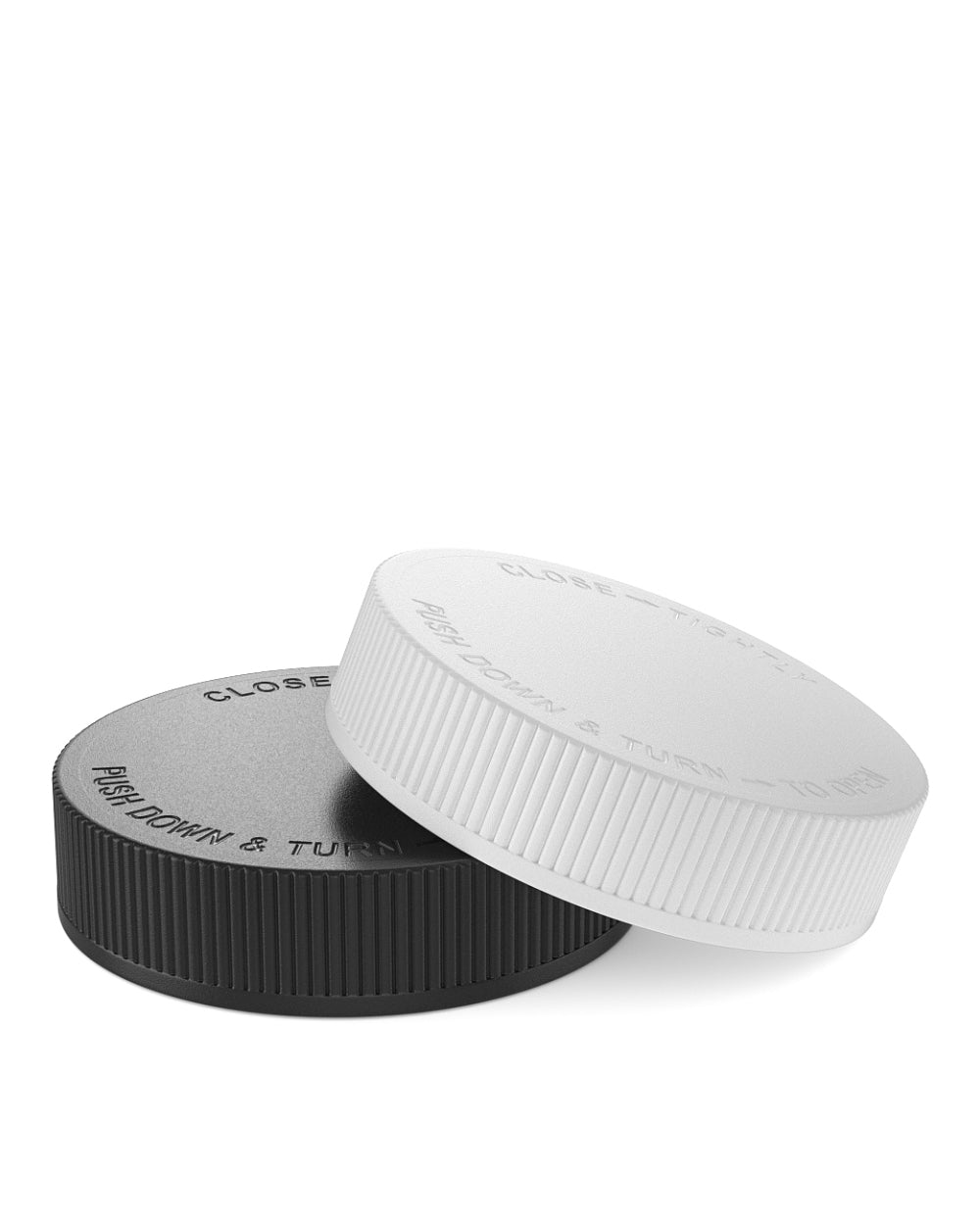 Child Resistant | Ribbed Push Down & Turn Plastic Caps w/ Foam Liner | 63mm - Matte Black - 12 Count