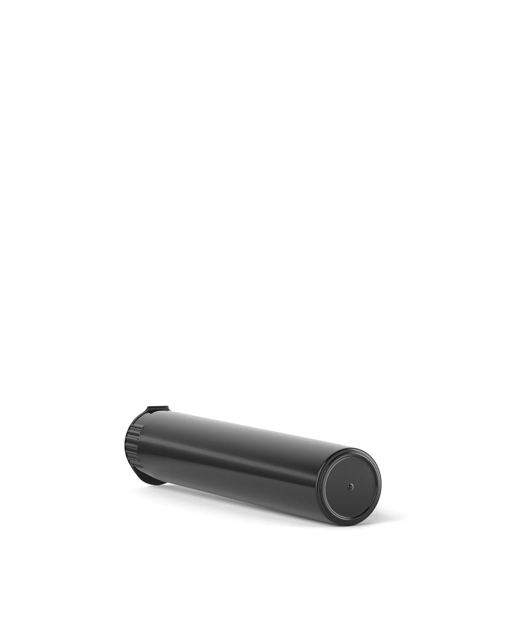 Black cylindrical tube container with a squeezetop lid bottom and side view.