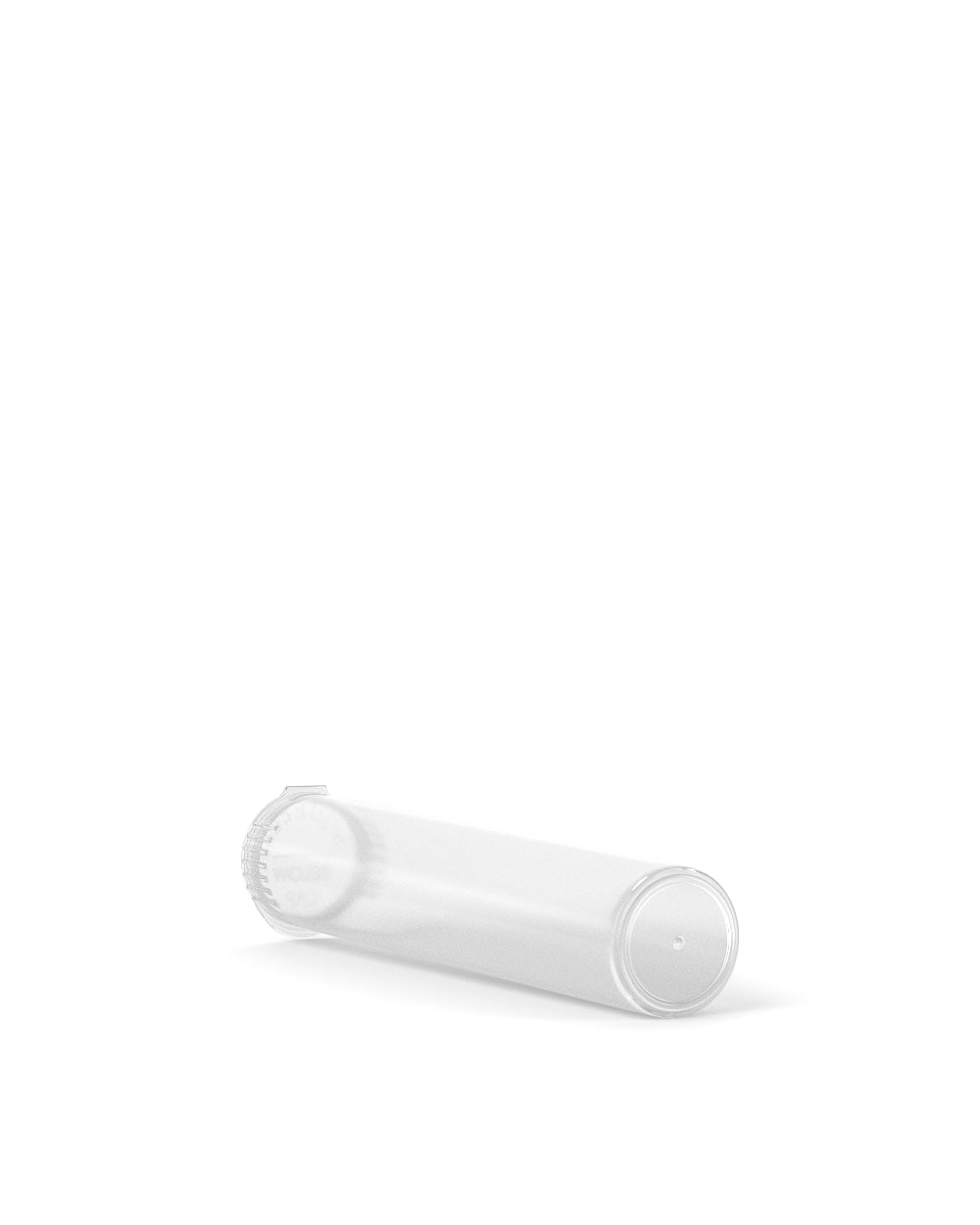 Clear plastic pre-roll tube with squeeze pop top bottom view.