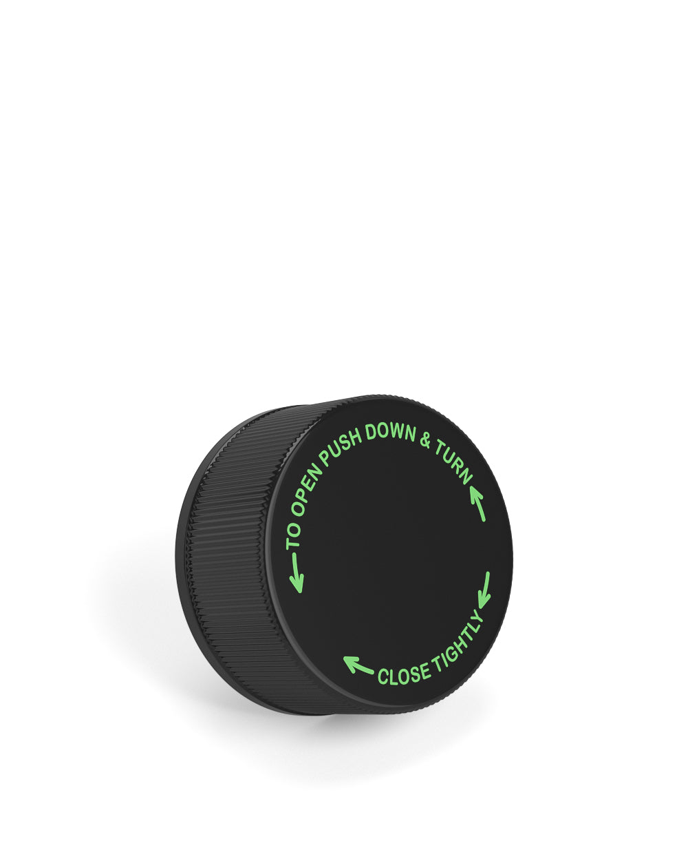 Child Resistant | Ribbed Push Down & Turn Plastic Caps w/ Foam Liner | 28mm - Glossy Black - 504 Count
