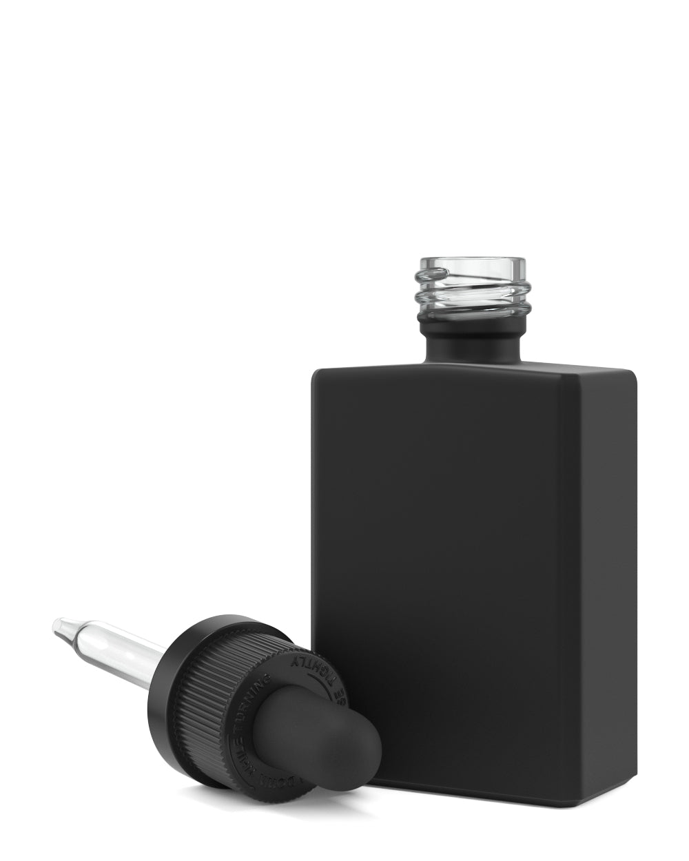 Child Resistant | Rectangular Glass Tincture Bottles w/ Black Ribbed Dropper Cap | 30mL - Matte Black - 120 Count