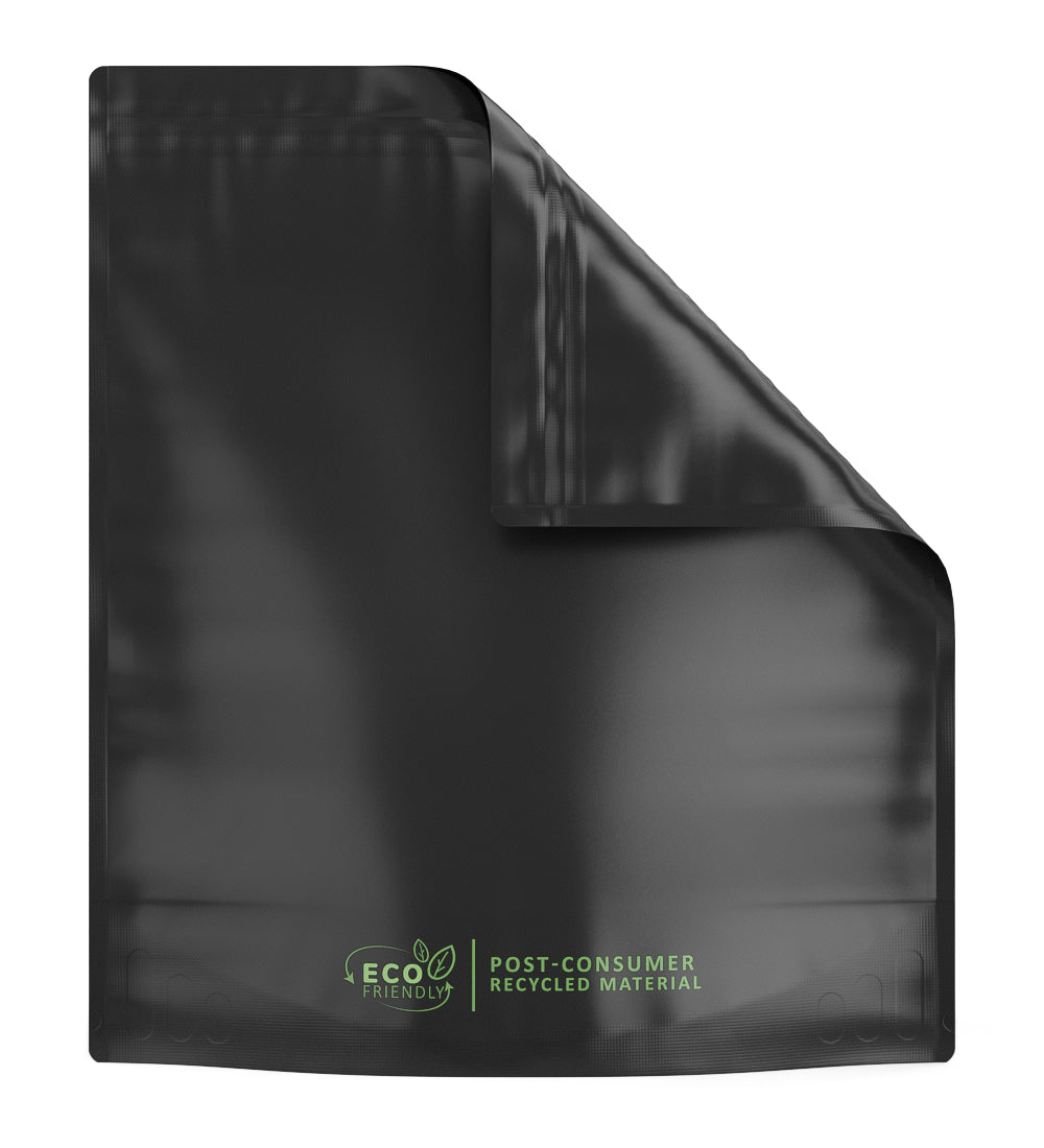 Tamper Evident | Matte Black Mylar PCR Bags (No Tear Notch) | 14.6in x 16.4in - 448g - 100 Count