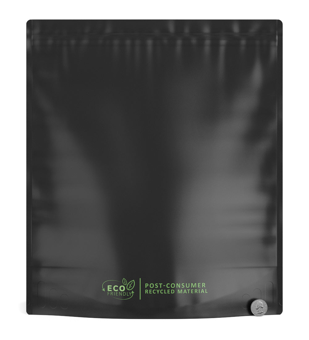 Tamper Evident | Matte Black Mylar PCR Bags (No Tear Notch) | 14.6in x 16.4in - 448g - 100 Count