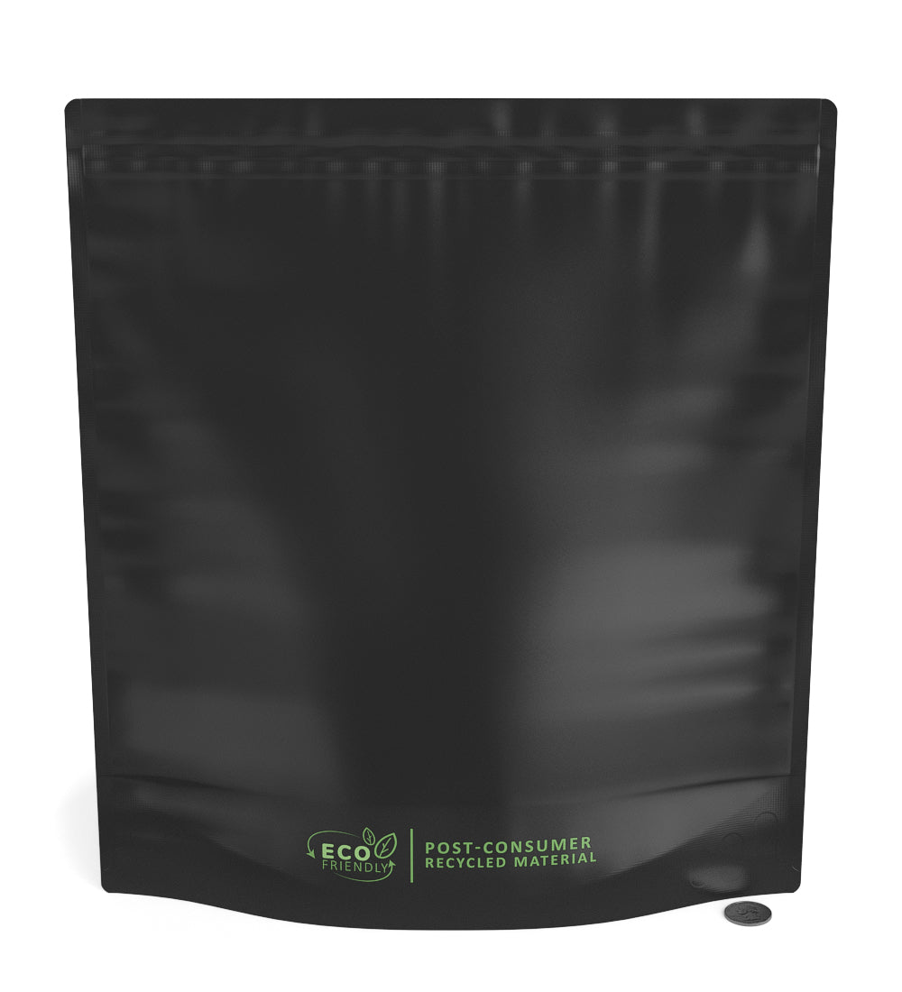 Tamper Evident | Matte Black Mylar PCR Bags (No Tear Notch) | 14.6in x 16.4in - 448g - 100 Count