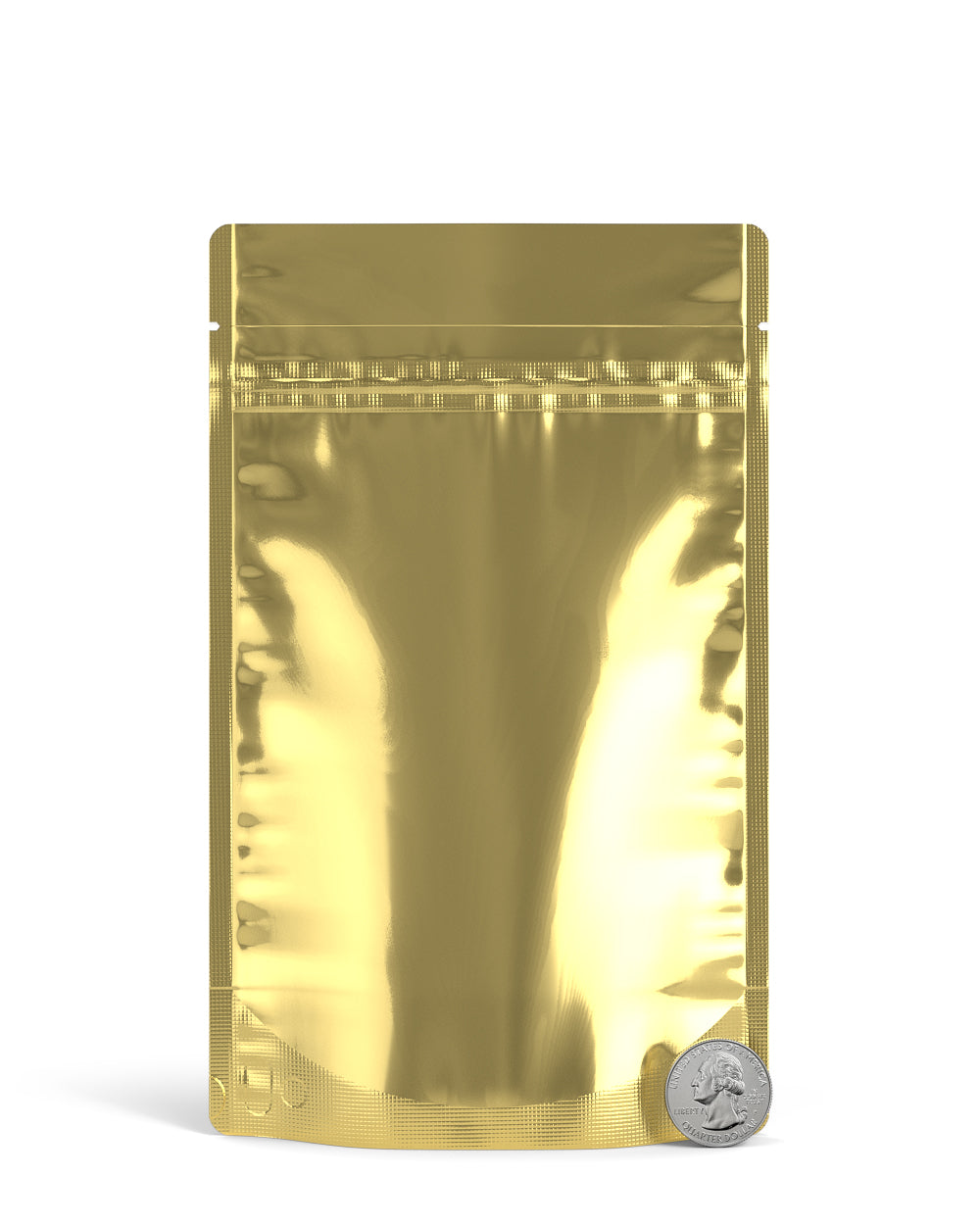 Tamper Evident | Glossy Gold Vista PCR Mylar Bag (Tear Notch) | 5in x 8.1in - 14g - 1000 Count