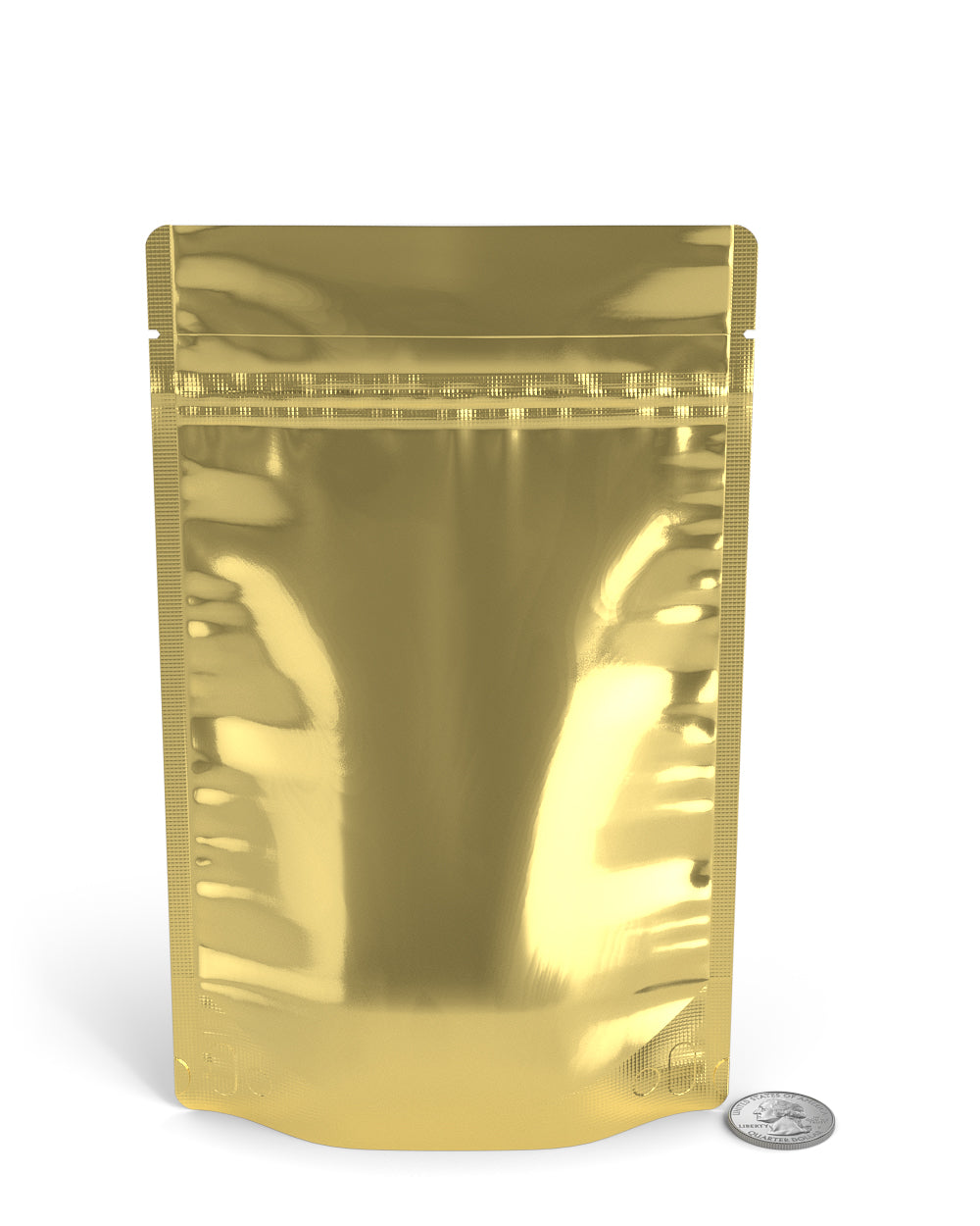 Tamper Evident | Glossy Gold Vista PCR Mylar Bag (Tear Notch) | 5in x 8.1in - 14g - 1000 Count