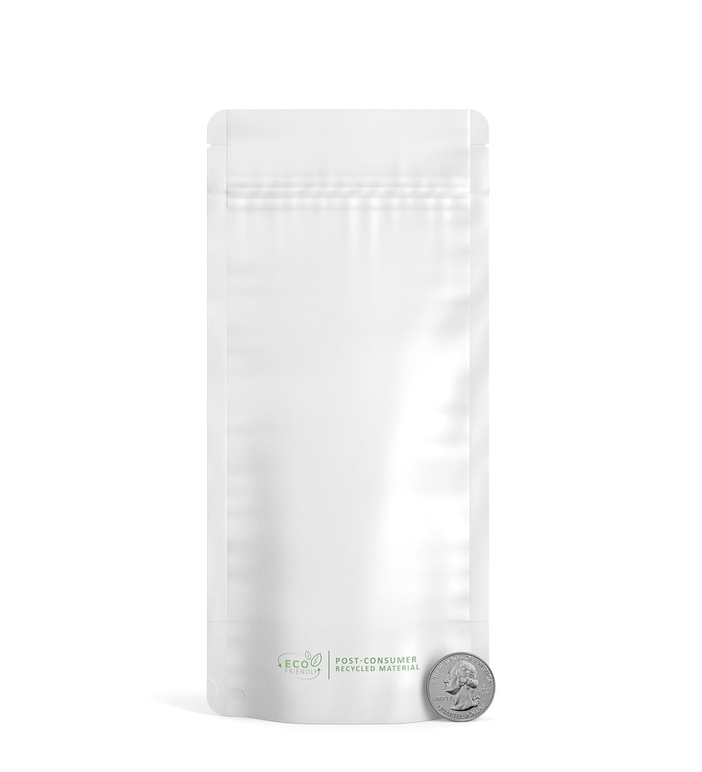 Tamper Evident | Matte White PCR Mylar Bag (Tear Notch) | 3.6in x 5in - 3.5g - 1000 Count