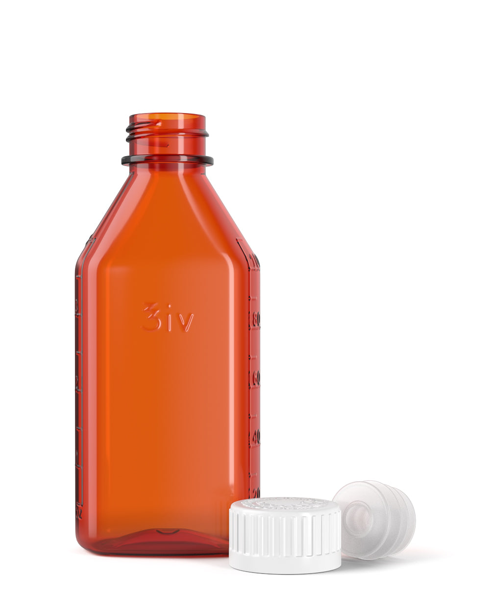 Child Resistant | Push Down & Turn Plastic Syrup Bottles w/ Oral Adapters | 4oz - Amber - 120 Count