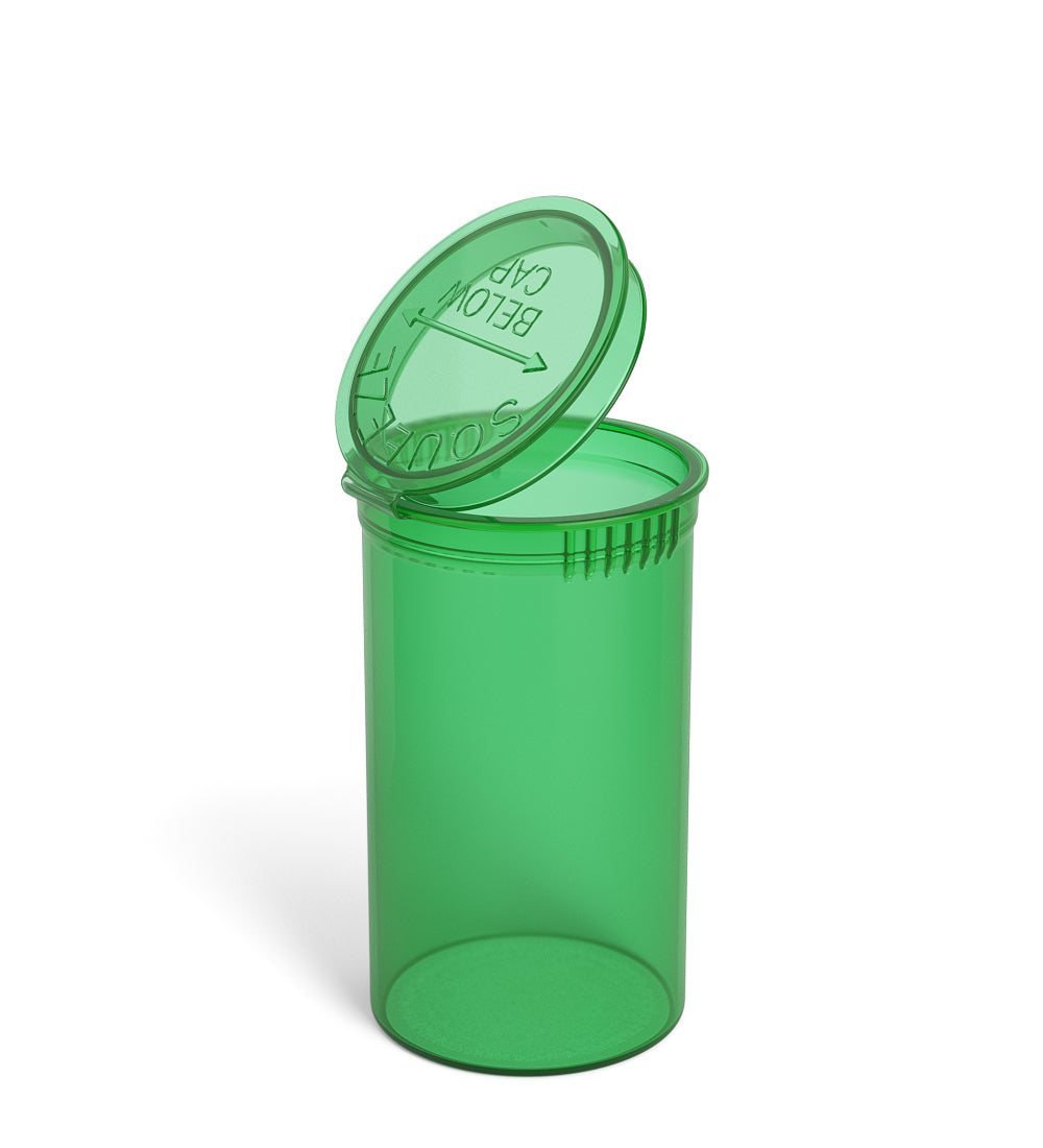Child Resistant | Transparent Green Pop Top PCR Bottles | 19dr - 3.5g - 225 Count