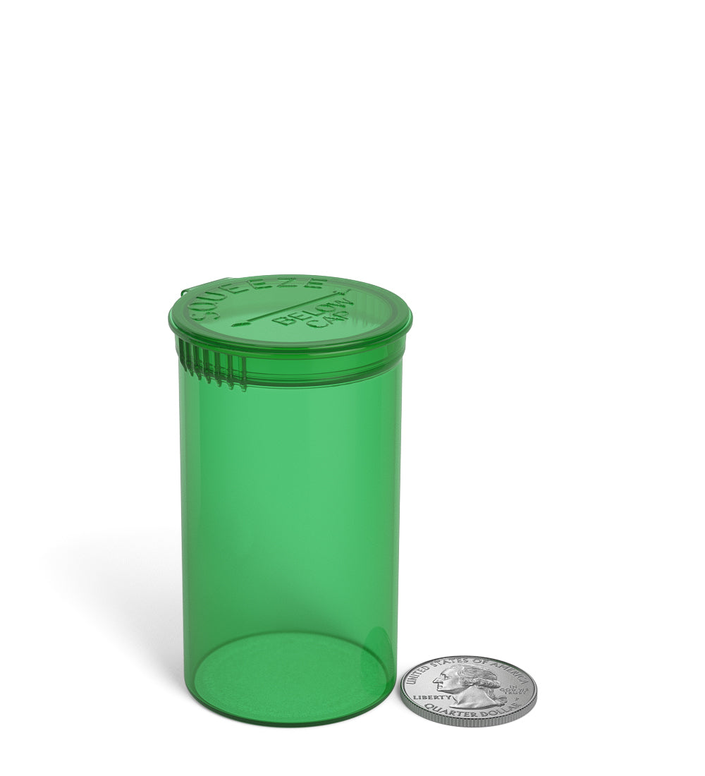 Child Resistant | Transparent Green Pop Top PCR Bottles | 19dr - 3.5g - 225 Count
