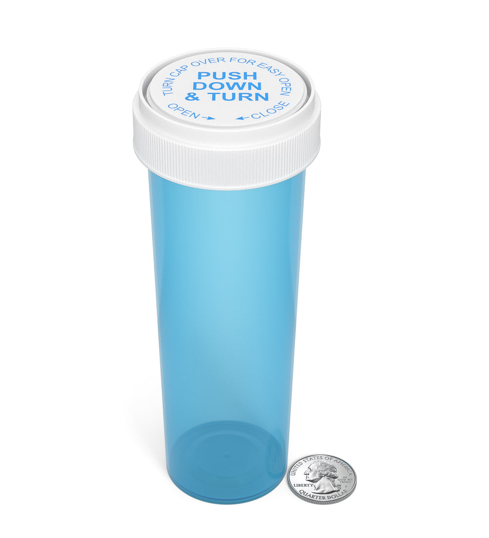 Child Resistant | Blue Reversible Cap Vials | 60dr - 14g - 100 Count