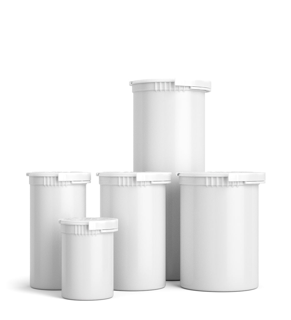 Child Resistant & Tamper Evident | Opaque White Pop Top Bottles | 60dr - 14g - 102 Count