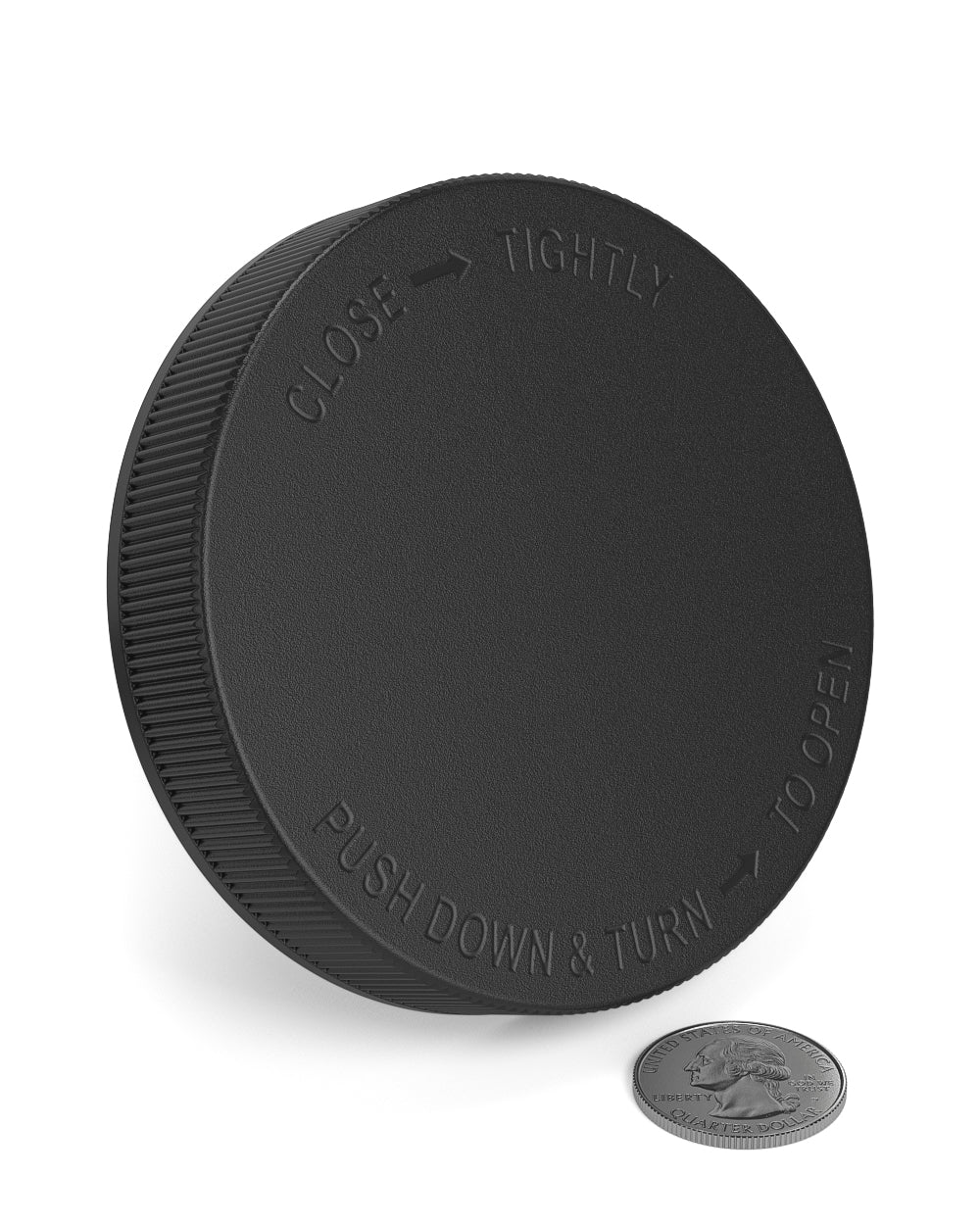 Child Resistant | Ribbed Push Down & Turn Plastic Caps | 89mm - Semi Gloss Black - 205 Count
