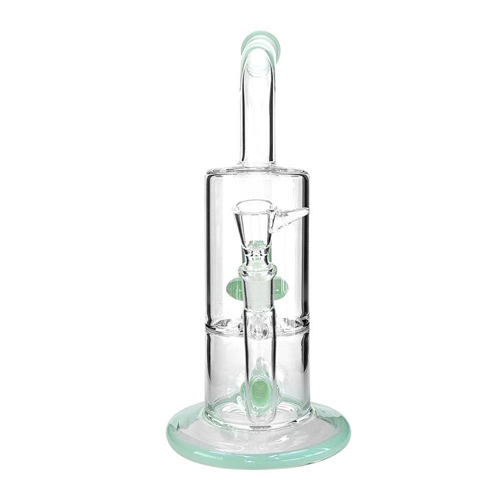 10" Green Double Perc Water Pipe 14mm - 4